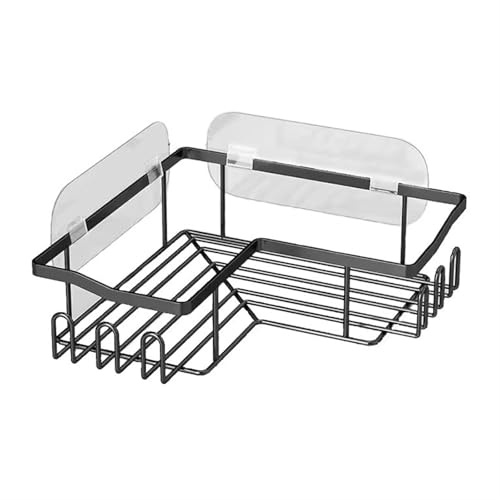 Mensola da doccia nera in acciaio inox, senza trapano, con ganci, soluzione per riporre articoli da toeletta e carta igienica, elegante e