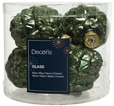 Kaemingk Christbaumschmuck Zapfen Glas 7cm x 6 Stück Weihnachtskugeln piniengrün