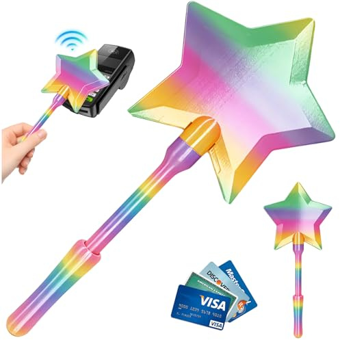 TOGETDREAM 3D-tryckt trollstav för kreditkort, trollstav kreditkort med dolda kortfack, feenstav kreditkort för kontaktlös betalning och kreativ gåva (regnbåge)
