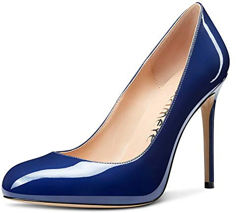 Castamere Escarpins Femme Mode Bout Ronde Talons Aiguille Hauts 10CM Bleu Vernis Chaussures EU 38