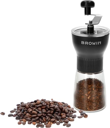 BROWIN® 320500 Macinacaffè manuale con macina in ceramica regolabile | nero | trasparente