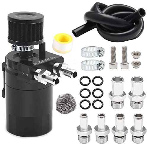 POSENG Universal Polish Baffled Reservoir Oil Catch Can Kit with Breather Filter Aluminum Black