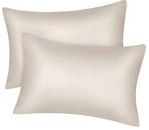 Fittia 2er-Set Lyocell Bambus Kissenbezug Bambusfaser Kopfkissenbezug Kissenhülle Seidig weichkühlend atmungsaktiv mit verdecktem Reißverschluss, Beige, 40x60cm