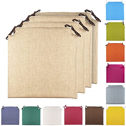 TIENDA EURASIA® Pack 4 Cojines para Sillas - Estampados Lisos con 2 Cintas de Sujeción - Ideal para Interiores y Exteriores - 40 x 40 x 3 cm (Beige)