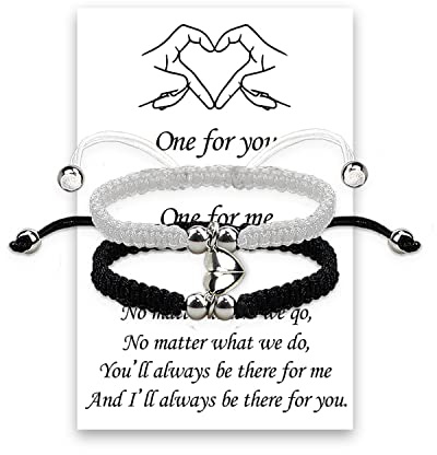LUOKIFUR Magnet-Paar-Armband, handgewebtes Armband, Beziehung, passendes Armband, Geschenk für die beste Freundin (Black-White)