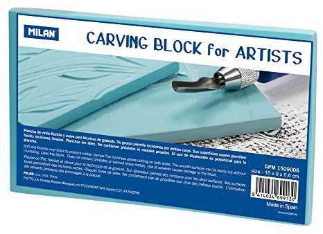 MILAN Plaque de gravure Carving Block for Artists, bleue, moyenne 15 x 9 x 0,6 cm
