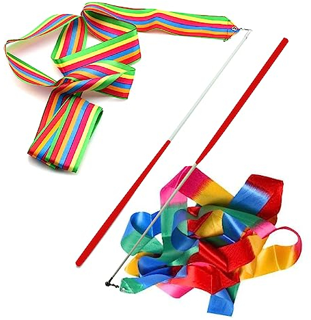 10 Stück Rhythmische Tanzbänder, 2Meters Bänder für Gymnastik, Kunstband, Gymnastikband, Luftschlangen für Kinder, Mit Drehbarem Stick, Für Training von Tanz, Künstlern, Gymnastik