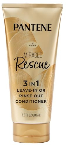 Pantene Miracle Rescue 3 in 1 Leave In Conditioner, Rinse off Conditioner, Heat Protectant for Hair, Detangler, Anti Frizz, Moisturizing, For All Hair Types, Safe for Color Treated Hair, 6.0 fl oz