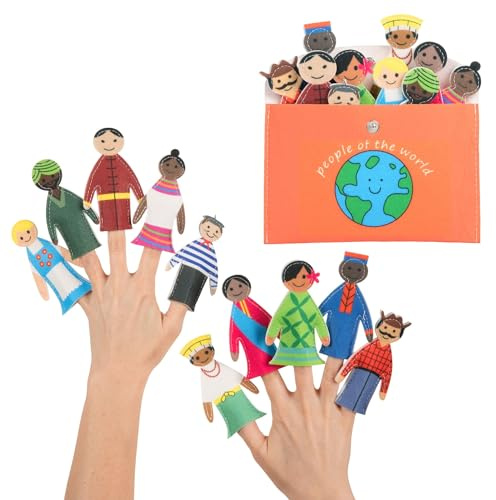 Finger Puppets for Toddlers (Set of 10) - People of The World Educational Toys for Kids w/Felt Envelope - Toddler Finger Puppets for Fun, Cultural Exploration - Gift for Kids
