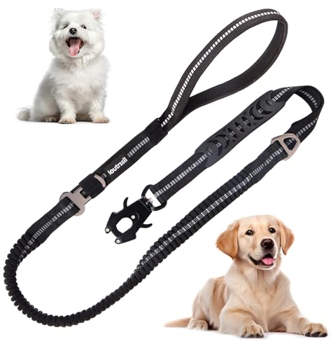 ioutrssli Hundeleine Große Hunde 1.7m Länge, komfortabler Gepolsterter Griff & reflektierende elastische Leine, Nylon Bungee Hundeleinen Elastisch mit Auto Sicherheitsgurt Schnalle Metallhaken