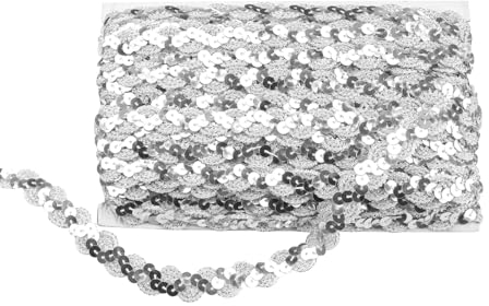 JANDH 25 M Paillettenband Silber, Paillette Trim, Wohnung Paillettenband Glitzer, Gewelltes Elastische Pailletten für Bühnenkostüme, Vorhänge und Hüte zum Selbermachen (15 mm)