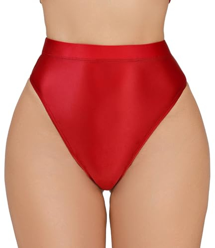 Happy Cherry Femmes Brillant Huleux String Culotte Sexy Taille Haute Sans Couture Invisible Couleur Unie Hipster Culotte, rouge, XXL