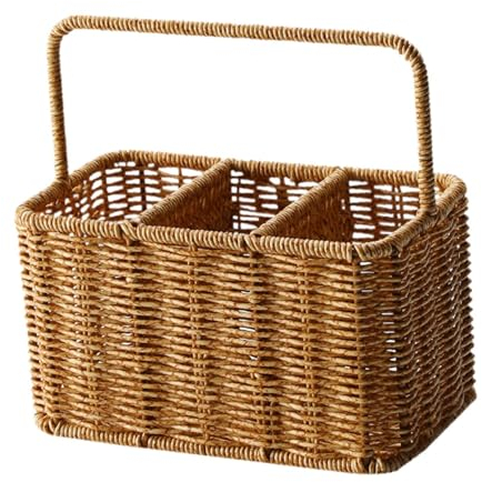 Gralara Plateau à Couverts en Rotin, Organisateur de Tiroir d'ustensiles de Cuisine, Panier de Service en Osier, Plateau Organisateur de Couverts
