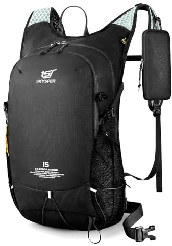 SKYSPER 15L Mochila Pequeña de Senderismo, Mochila Trekking con Bolso para Teléfono Desmontable para Hombres Mujeres Macuto de Viaje Casual