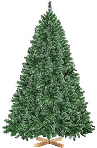 Yaheetech Árbol de Navidad Artificial de 213,5 cm, Soporte de Metal y Vetas de Madera, 1347 Ramas con Gancho para decoración navideña, Color Verde
