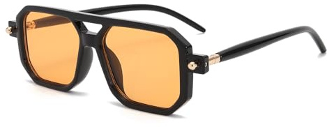 YAMEIZE Retro 70s Double Bridge Rectangulaires - Lunettes de Soleil pour Femmes Hommes Classic Pilot Lunettes de Conduite Vintage Carrées pour l'extérieur