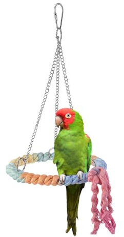 DONGKER Jouet de Balançoire pour Oiseaux,Support de Perchoir Coloré Suspendu avec Crochets en Métal pour Perruches,Calopsittes,Inséparables,Perruches,Conures
