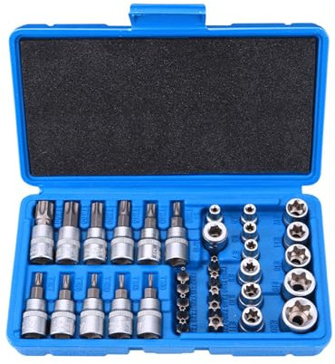 yoivkgo 34 Piezas Juego de llaves de vaso Torx, Robustas y Fáciles de Usar, Juego de Tuercas Torx, Multifuncional, para Reparación de Automóviles, Bicicletas, Tareas Domésticas (azul)