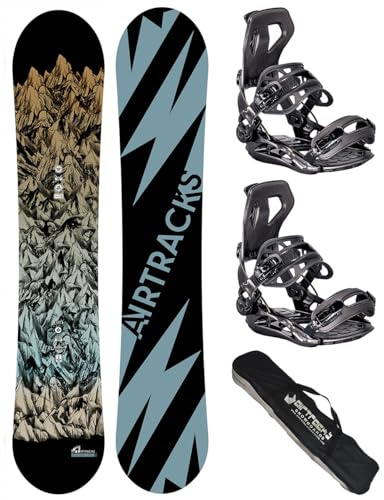 Airtracks Snowboard-Set Herren Snowboard Wide Mountain Lines Freestyle Freeride 159 - Snowboard Bindung Master XL - SB Bag