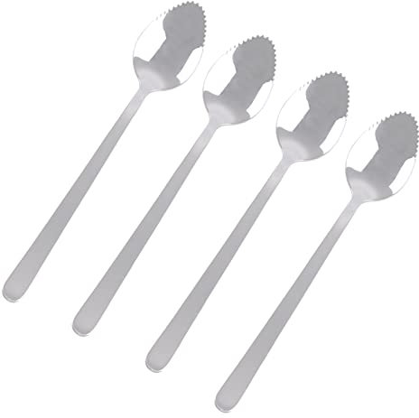 Juego de 4 cucharas de pomelo dentadas de acero inoxidable adecuadas para ensaladas y postres de frutas cítricas