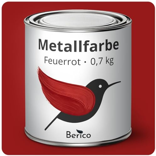 Berico Metallfarbe - Feuerrot - 0,7 Kg - 4in1 Premium Metallschutzlack - Direkt auf Rost - Für Stahl, Zink, Aluminium, Kupfer und Eisen