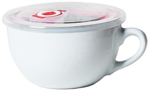 Soup Mug with Handle & Lid 700ml Microwavable Dishwasher Safe Ceramic Soup Bowl Vintage & Glazed Bowl for Salad, Cereal & More