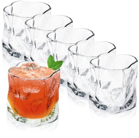 PORFOYO Verre a Whisky, 6 Pièces 200 Ml En Cristal Transparent Style Torsadé Verre a Rhum élégant pour Rhum Cognac Cocktail Eau Jus Café Thé Passe Au Lave Vaisselle Idée Cadeau Homme Bar Maison