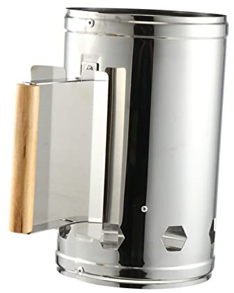 Warmhm Accendifuoco per Barbecue in Acciaio con Manico Isolante in Legno, Accenditore Rapido per Stufa a Carbone e Fuochi all’Aperto, Strumento Resistente e Senza Odori per Campeggio e Giardino