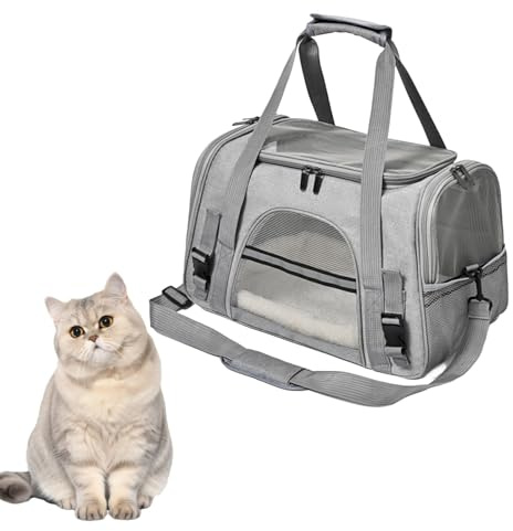 Cat Carrier Bag Dog Pet Transport Bag with Blanket, Portable Soft Bag Cat Transport Carrier, Airline Approved Foldable Medium Small Puppy Kittten Pet Travel Carrier