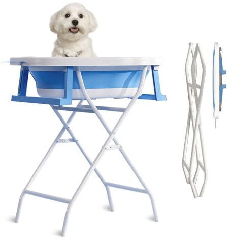 YUZINO Vasca da bagno per cani portatile, 2 in 1, 45 l, pieghevole, con supporto, stazione di lavaggio rialzata per cani, per toelettatura, vasca da bagno per cani di piccola taglia, gatti, animali