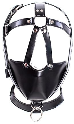 Faux Leather Head Harness Muzzle Gag with Bondage Neck Collar – Adjustable BDSM Wear for Gay Adults, Sissy Kink Play, Fetish Gear, Adult Toys, Gimp Mask, Bondage Set for Men & Women
