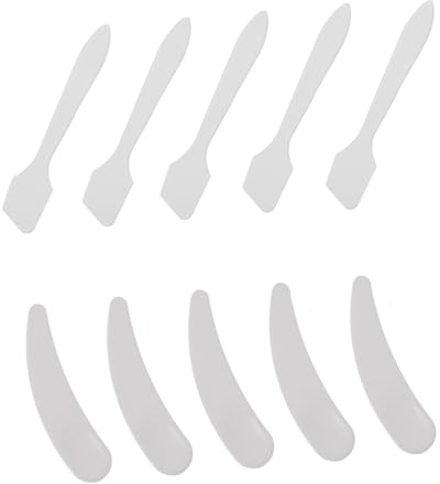 ARTSEWPLY Espátulas Cosméticas Aplicadoras De Crema Para Ojos y Maquillaje, Set 10 Piezas, Tamaño Pequeño, Transparente y Blanco, Para Viajes y Uso Diario