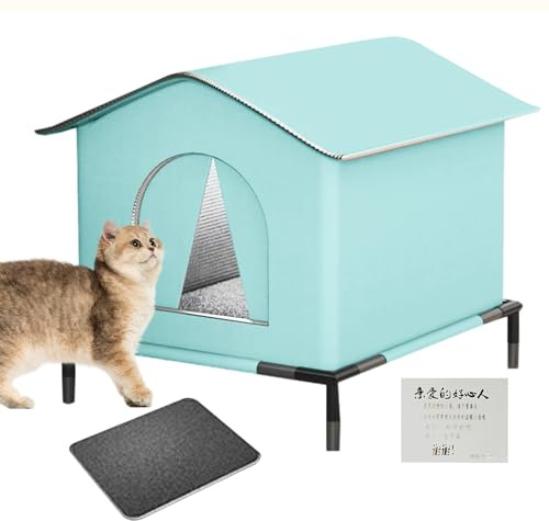 Cueva nidos para Gatitos, cálida y Aislante | Caseta para Gatos de Exterior, Resistente a la Intemperie, con tapete y Puertas, Ideal para Patio, jardín, césped, Porche