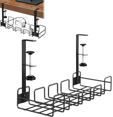 Kabelkanal skrivbord utan borrning, kabelhanteringsbricka under skrivbord, kabelhantering, metallkabelkanal med klämma, utan borrning, för kabelhantering och uttag, kontor