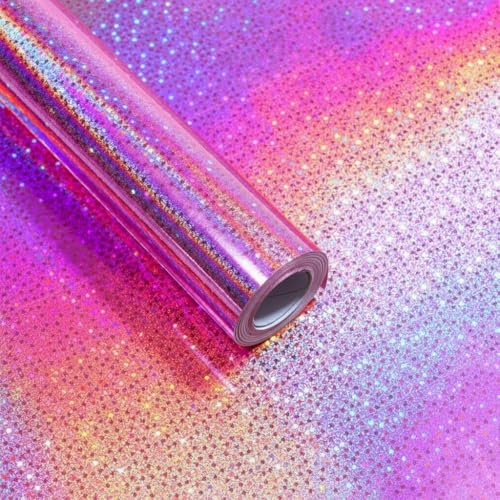 Komforbaa Metallstjärna, holografisk rosa presentpapper, 43 cm × 10 m - elegant förpackning för fester och bröllop