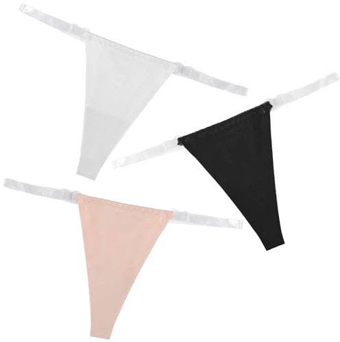 Neyauo 3 Pack Clear Strap Thongs, Seamless Panties, for Women, Low Rise | Adjustable G String Thongs, Sexy No Show Briefs, Invisible Clear Strap Underwear