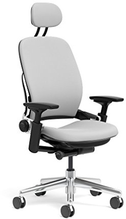 Steelcase Leap Task Chair: Polished Aluminum Base - 4D Adjustable Arms - Headrest - Hard Floor Casters
