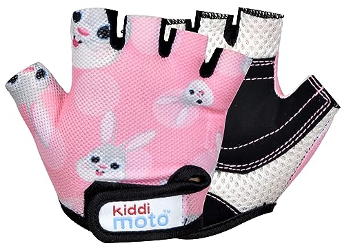 Kiddimoto Bunny Anti Slip Kids Bike Gloves for Kids Boys & Girls Best Toddler Bike Gloves Ages 2-8 Fingerless Cycling Gloves for Youth Sports Like MTB, BMX Dirt Biking, Mountain Bike Riding, Skates