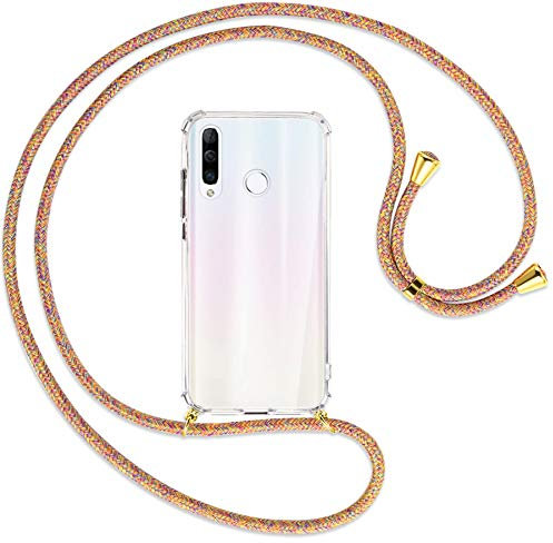 mtb more energy Handykette kompatibel mit Huawei P30 Lite, P30 Lite New Edition (6.15'') - Rainbow/Gold - Smartphone Hülle zum Umhängen - Anti Shock Full TPU Case