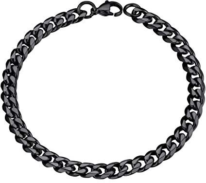 FOCALOOK Herren Damen Armkette 21cm/6mm Panzerkette Armband schwarz Edelstahl kubanische Gliederarmband Modeschmuck Accessoire für Valentinstag Geburtstag