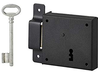 Serratura orizzontale con chiave per porta di cantina, solo catenaccio, sinistra, asse 50mm, 85x76mm, nero, 1 chiave - THIRARD