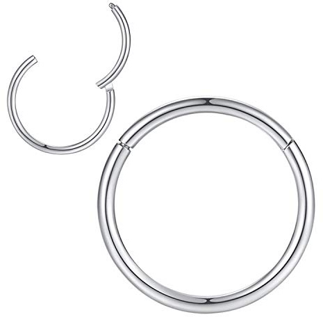 20g Hoop Nose Rings for Men and Women 9mm Nose Hoop 20 Gauge Nose Ring Hoop Silver Septum Clicker Hinged Ring 316L Surgical Steel Silver Body Piercing Earrings for Cartilage Helix Ear Lobe Daith Rook