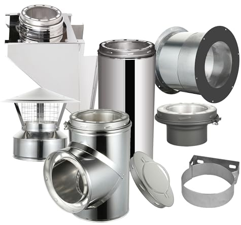 AllFuel HST Through The Wall Kit with Spark Guard Chimney Cap for 6 Diameter 304 Stainless Steel Class-A Double Wall All Fuel Insulated Chimney Pipe (12 Length, Standard Wall Bracket)