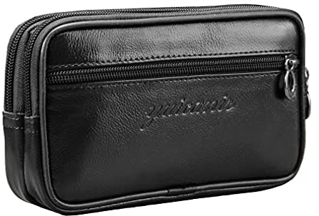 Sac banane en cuir pour homme et femme avec boucle pour téléphone portable, fermeture éclair, poche horizontale pour smartphone, noir