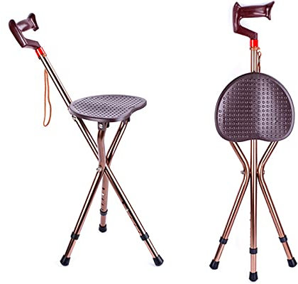 Stick-Buts De Marche des Bâtons De Marche Réglables Légers Siège, des Cannes Pliantes avec des Béquilles De Trépied Aluminium Portablement Portables pour Hommes Femmes, Bleu/Laiton,Laiton