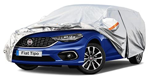 Kayme Autoabdeckung Wasserdicht Atmungsaktiv Passend für 2016-2024 FIAT Tipo, Vollgarage Autoplane für Regen Sonne Staub Schutz, Auto Abdeckplane Faltgarage Abdeckung im Winter(3-7 Tage liefern)
