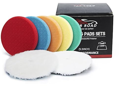 Buffing Polishing Pads 5 Inch, CAR ROAD 7PCs 5.5 Inch Face for 127mm Kit for Car Buffer Polisher Cutting Polishing Pad Kit for Car Buffer Compounding,Polish and Waxing (5 Inch(125mm))