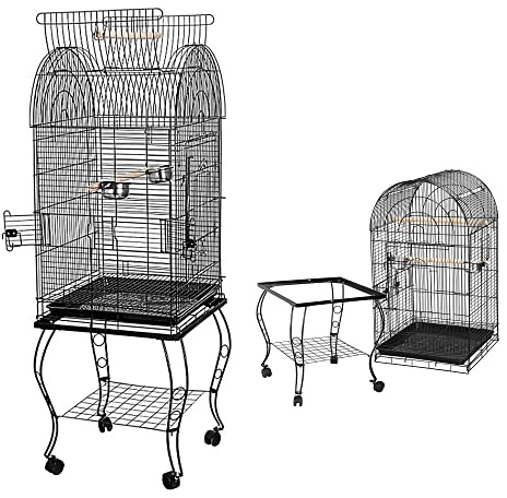 MINGYI Grande Cage à Oiseaux Cage Oiseau sur Pied Volière pour Oiseaux Volière Interieur Extérieur avec Pied pour Perroquet/Perruche/Canari/Parakeet/Calopsitte élégante/Pinson (Noir, 59×59×150 cm)