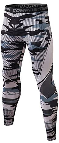Ruowuhen Kompressionshose Herren Lange Laufhose Männer Sport Leggings Atmungsaktiv Funktionsunterhose Tights Unterhose Camouflage Grau L