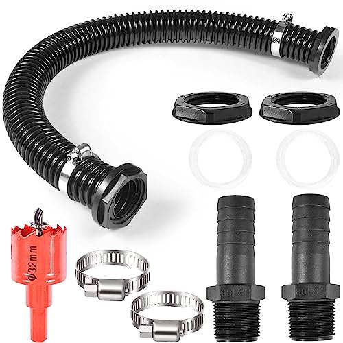 Regentonnen Verbindungsset 1 (25mm), 1m Verbindungsschlauch und 2 Schlauchstutzen 25mm mit Kontermutter, Regentonnen Verbinder Adapter Gartenschlauch Wassertank Schlauchanschluss Ersatz